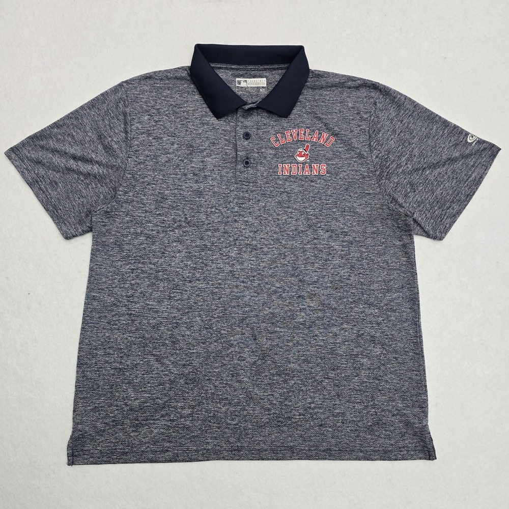 True Fan MLB Cleveland Indians Polo Shirt Mens XL Navy Heather Chief Wahoo 74229